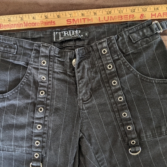 Black Pinstripe Pants with Zipper Detail - Picture 2 of 8